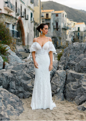 Puff Off Shoulder Sleeve Ivory Lace Wedding Dress